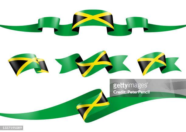illustrations, cliparts, dessins animés et icônes de ensemble de rubans de drapeau de la jamaïque - illustration de stock vectoriel - jamaican flag vector