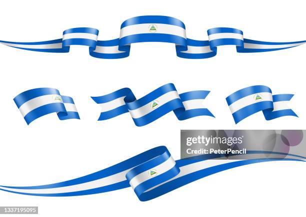 illustrazioni stock, clip art, cartoni animati e icone di tendenza di nicaragua flag ribbon set - illustrazione vettoriale - nicaragua flag colors