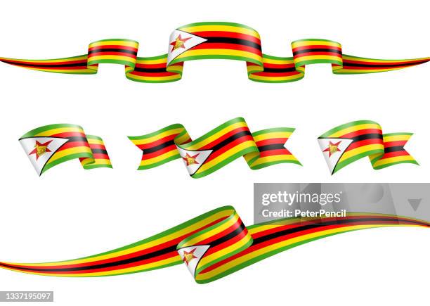 simbabwe flagge ribbon set - vector stock illustration - zimbabue stock-grafiken, -clipart, -cartoons und -symbole