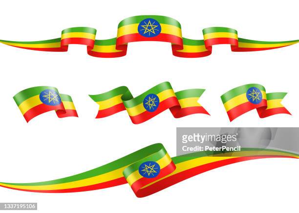 ethiopia flag ribbon set - vector stock illustration - ethiopia stock illustrations