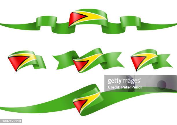 guyana flag ribbon set - vector stock illustration - guyana flag stock illustrations