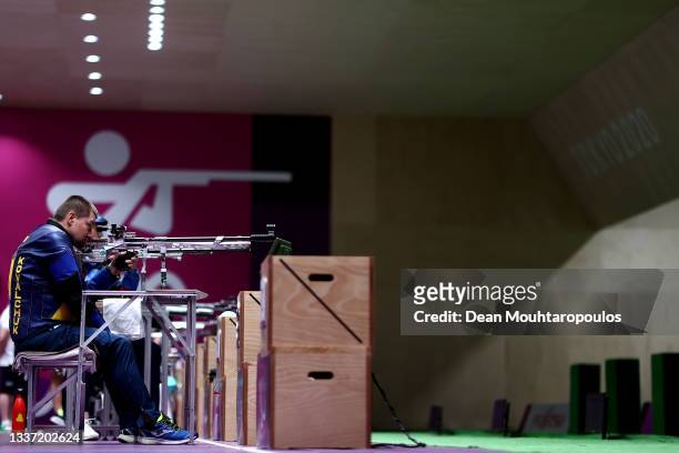 Vasyl Kovalchuk of Team Ukraine competes in the R4 - Mixed 10m AR or Air Rifle Standing SH2 Final on day 6 of the Tokyo 2020 Paralympic Games at...