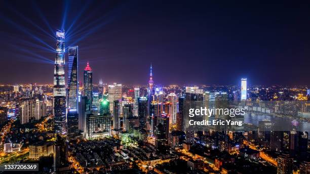night view of shanghai city  from high angel view - fashion show foto e immagini stock