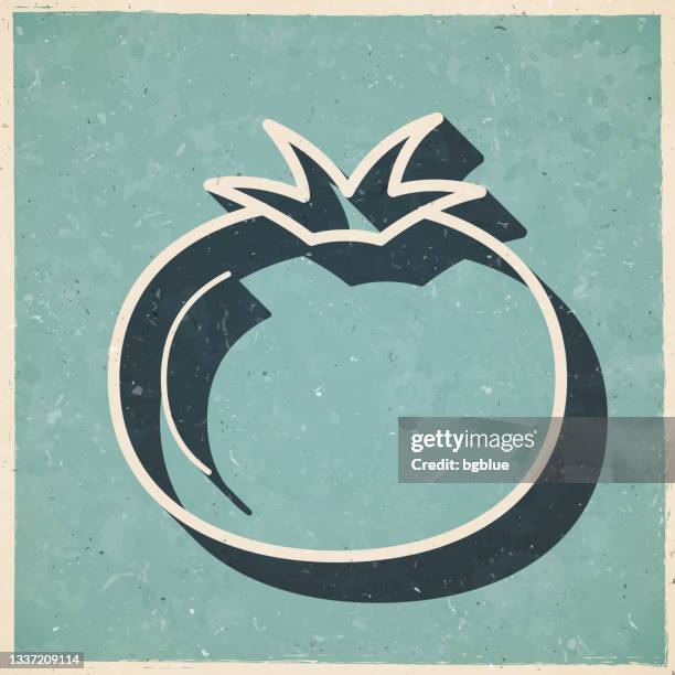 illustrations, cliparts, dessins animés et icônes de tomate. icône dans un style vintage rétro - vieux papier texturé - tomate ancienne