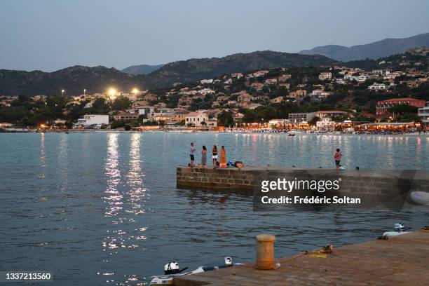 View of the city of Calvi, old town and bay, Haute-Corse on August 10, 2021 in Corsica, France.