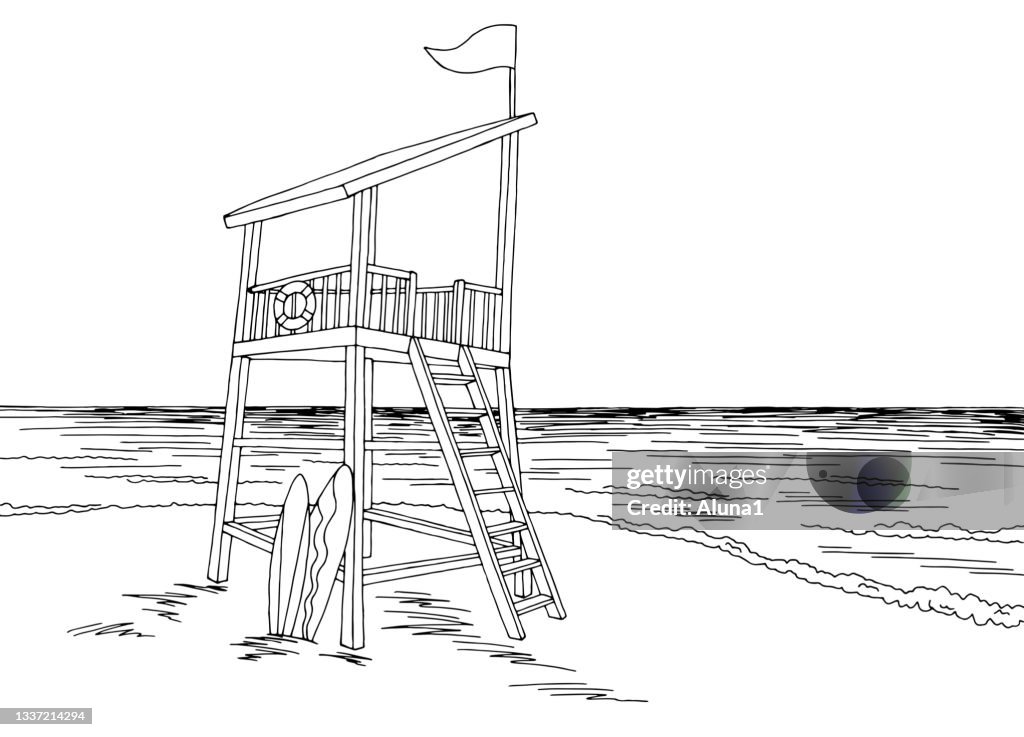Tower Rescue Vector Lifeguard Tower Rescue Station Sea Coast Graphic Beach Black White ...