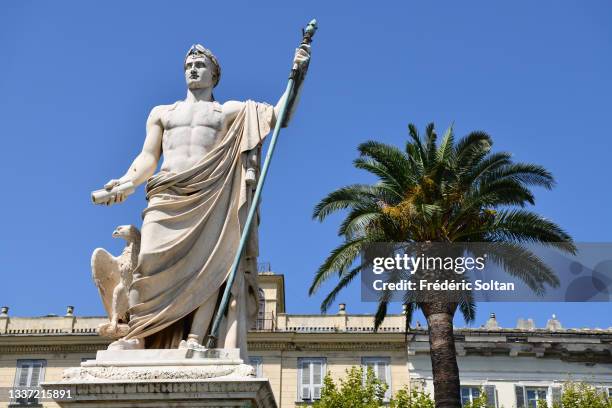 The Napoleon monument on the place Saint-Nicolas in the city of Bastia, Haute-Corse on August 10, 2021 in Corsica, France.