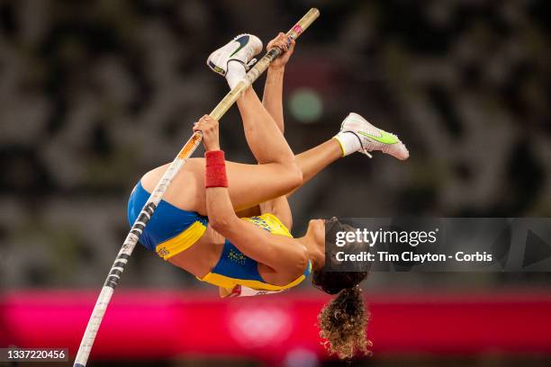 August 5: Angelica Bengtsson of Sweden in action in the pole vault final for women during the Track and Field competition at the Olympic Stadium at...