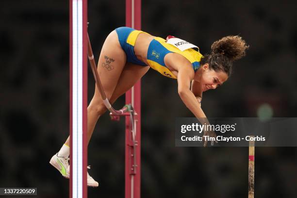 August 5: Angelica Bengtsson of Sweden in action in the pole vault final for women during the Track and Field competition at the Olympic Stadium at...