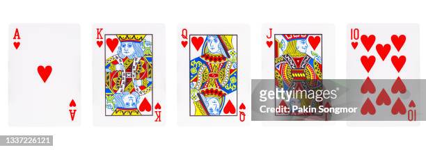 royal flush hearts isolated on white background. - the queens club 個照片及圖片檔
