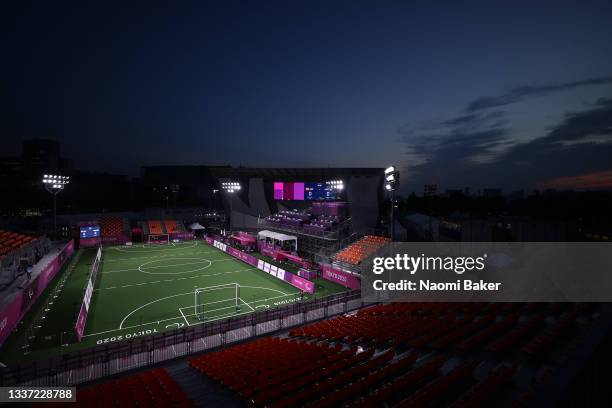 General view ahead of the Football Five-a-side match between Spain and Argentina on day 6 of the Tokyo 2020 Paralympic Games at Tokyo Metropolitan...