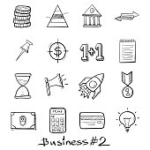 Business and marketing set icons hand drawn in doodle style isolated