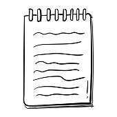 hand drawn notebook icon in doodle style isolated