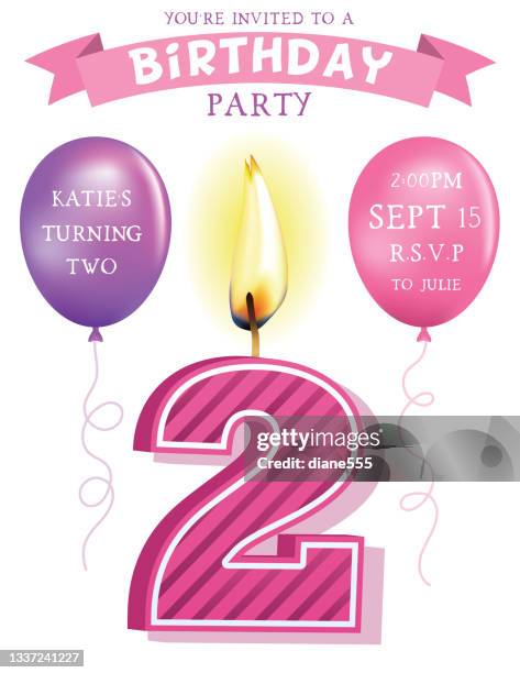 2nd birthday candle party invitation - number 2 balloon stock illustrations