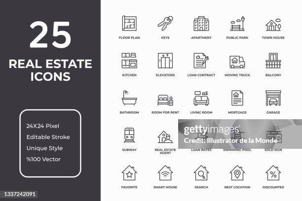 immobilien thin line icons - mortgage document stock-grafiken, -clipart, -cartoons und -symbole
