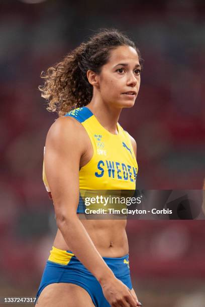 August 5: Angelica Bengtsson of Sweden during the pole vault final for women during the Track and Field competition at the Olympic Stadium at the...