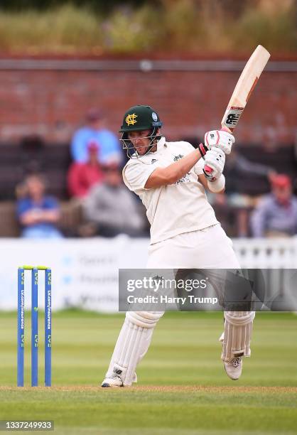 Joe Clarke of Nottinghamshire plays a shot during Day One of the LV= County Championship match between Somerset and Nottinghamshire at The Cooper...