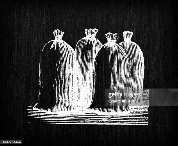 antique engraving illustration: sacks - flour sack stock illustrations