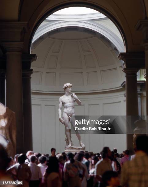Michelangelo's David statue as it resides inside the Galleria Dell' Academia, August 18, 1986 in Florence, Italy.