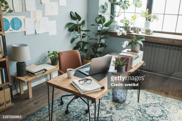 modern office at home - home office no people stock pictures, royalty-free photos & images