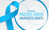 Prostate Cancer Awareness Month concept. Banner template with light blue ribbon. Vector illustration.