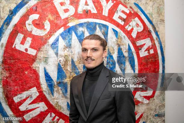Newly signed Player of FC Bayern Muenchen Marcel Sabitzer is seen prior his contract signing with FC Bayern Muenchen at Saebener Strasse training...