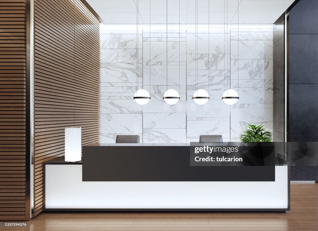 Modern Offices Lobby Interior Area With Long Reception Desk High-Res ...