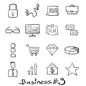 Business and shop set icons hand drawn in doodle style isolated