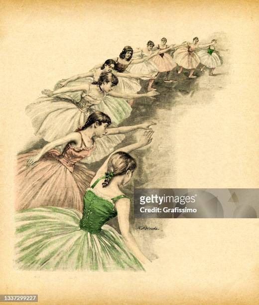 illustrations, cliparts, dessins animés et icônes de groupe d’adolescentes dansant le ballet à la classe 1893 - archive danse