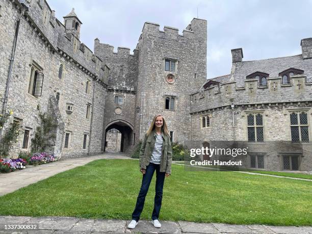 In this handout image provided by the Royal Household, Crown Princess Leonor of Spain starts the school year at UWC Atlantic College on August 30,...