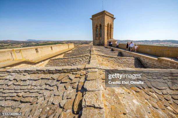 medieval water collector in the roof of artajona church - pamplona stock pictures, royalty-free photos & images