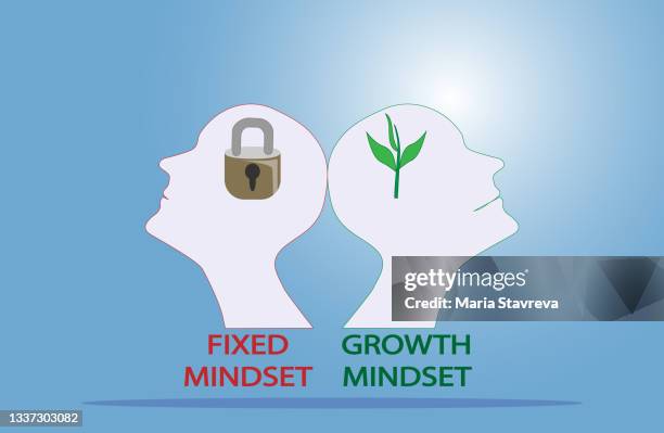 fixed vs growth mindset - people solid background stock illustrations