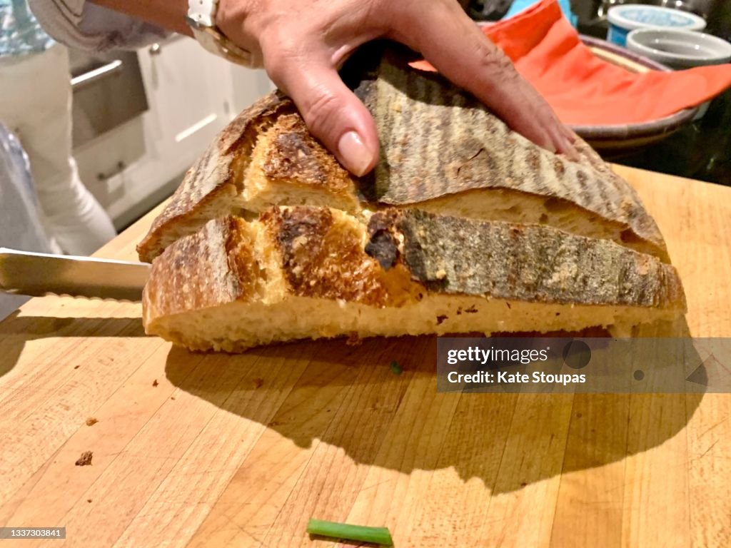 Slicing sourdough bread