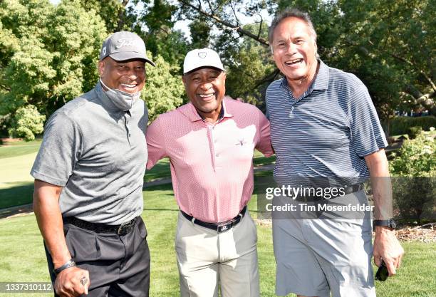 Ronnie Lott, Ozzie Smith and Jim Plunkett attend the Inaugural Phil Oates Celebrity Golf Classic at North Ridge Country Club on August 30, 2021 in...