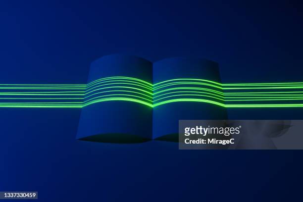 green laser scanning book shaped paper - book abstract stock-fotos und bilder