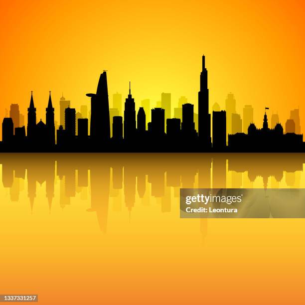 ho chi minh city skyline (all buildings are complete, moveable and highly detailed) - vietnam street stock illustrations