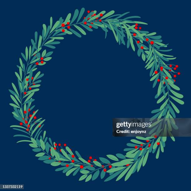 stockillustraties, clipart, cartoons en iconen met green and blue floral wreath design - holiday wreath