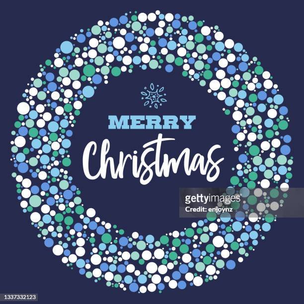 blue christmas abstract dots wreath circles design - laurel stock illustrations