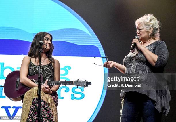 Songwriter Lauren Mascitti and Actor/Host Devon O'Day speak onstage during the 2021 Gatlinburg Songwriters Festival at Dollywood on August 20, 2021...