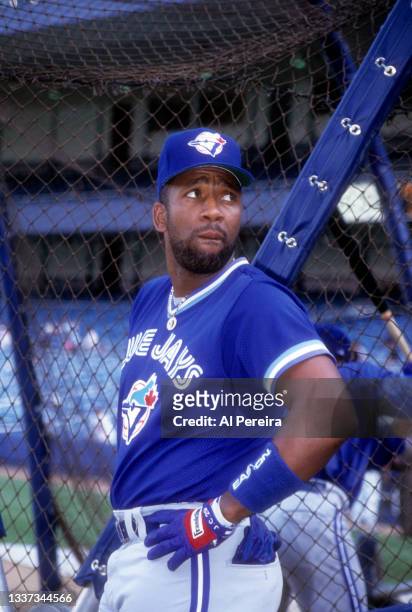 Outfielder Joe Carter of the Toronto Blue Jays is shown in the game between the Toronto Blue Jays and the Baltimore Orioles at Camden Yards on June...