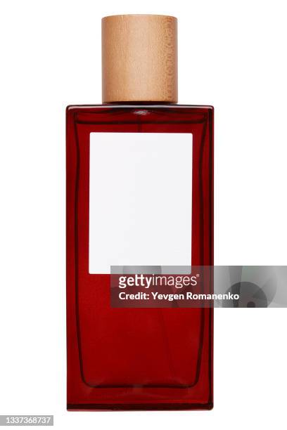 red perfume bottle isolated on white background - build presents the cast of transparent stockfoto's en -beelden