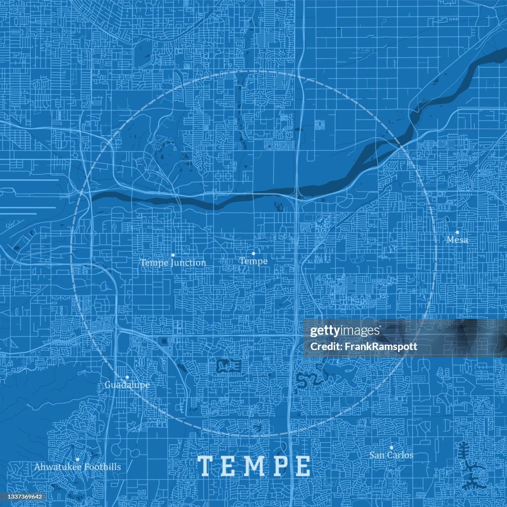 Tempe AZ City Vector Road Map Blue Text