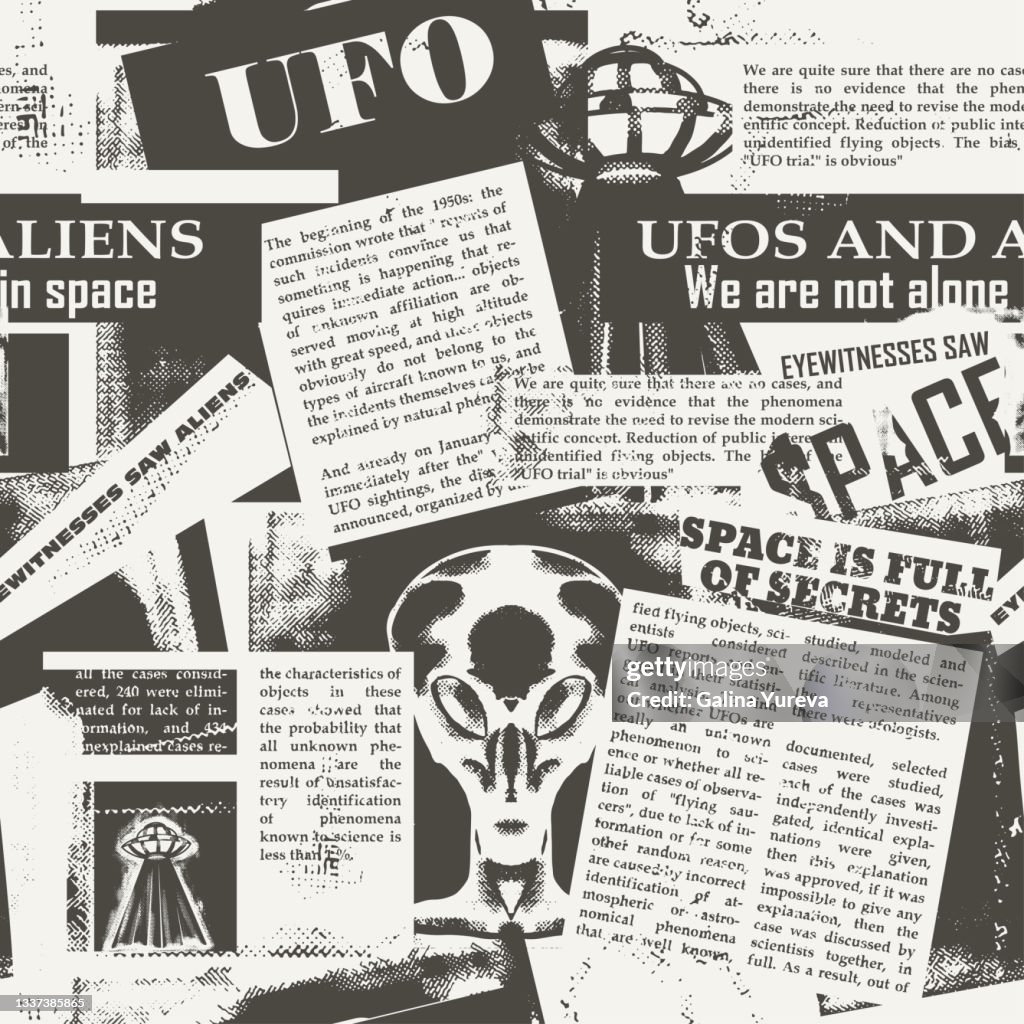 Newspaper Print From Scraps Of Articles About Aliens High-Res Vector ...