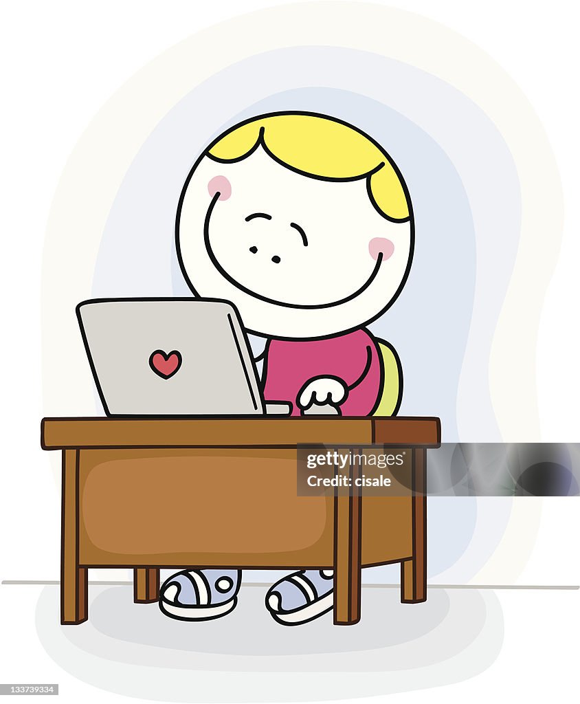 Little Boy Girl Conversar En Línea Internet Con Computadoras Ilustración  Dibujo Animado Ilustración de stock - Getty Images