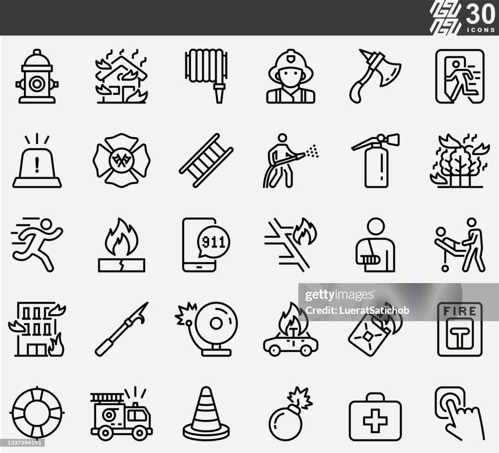 Fire Department ,Emergency and Urgency, Dialling 911 Line Icons