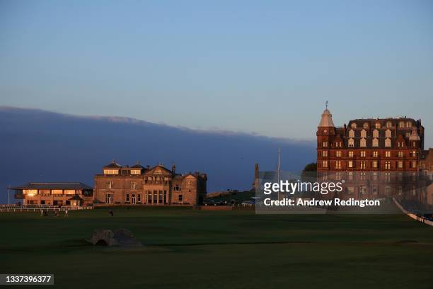 General view of the 18th hole of The Old Course and R&A clubhouse on August 18, 2021 in St Andrews, Scotland.