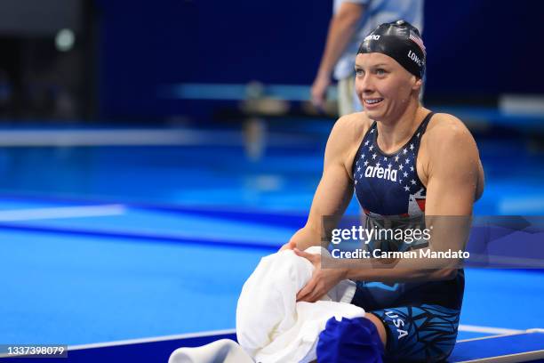 Jessica Long of Team United States celebrates after winning silver in the Women’s 400m Freestyle - S8 Final on day 7 of the Tokyo 2020 Paralympic...