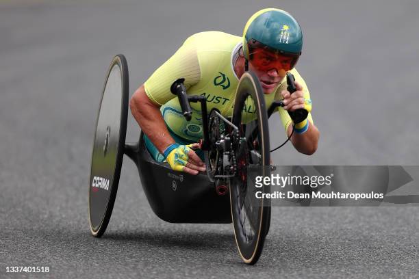 Stuart Tripp of Team Australia competes during the Men's H5 Road Race Time Trial on day 7 of the Tokyo 2020 Paralympic Games at Fuji International...