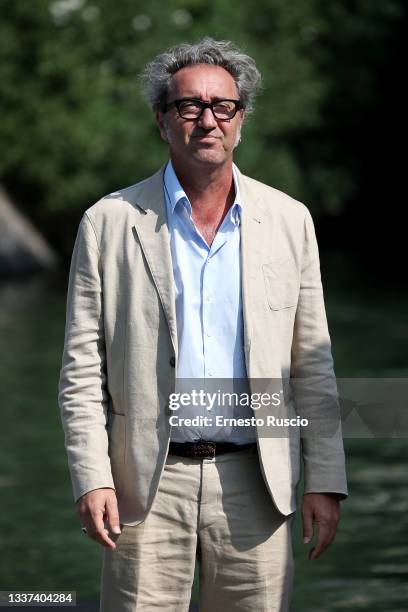 Director Paolo Sorrentino is seen arriving at the 78th Venice International Film Festival at the Excelsior darsena on August 31, 2021 in Venice,...