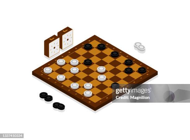 checkers isometric vector board game - checkers stock illustrations